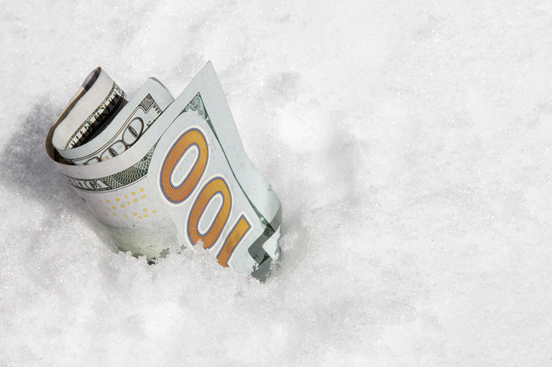 hundred dollar bill, snow, winter services, profit, additional profit center, money