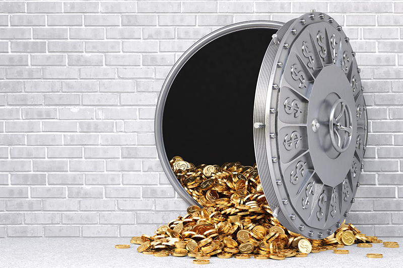 bank door, vault, money, coins, financing
